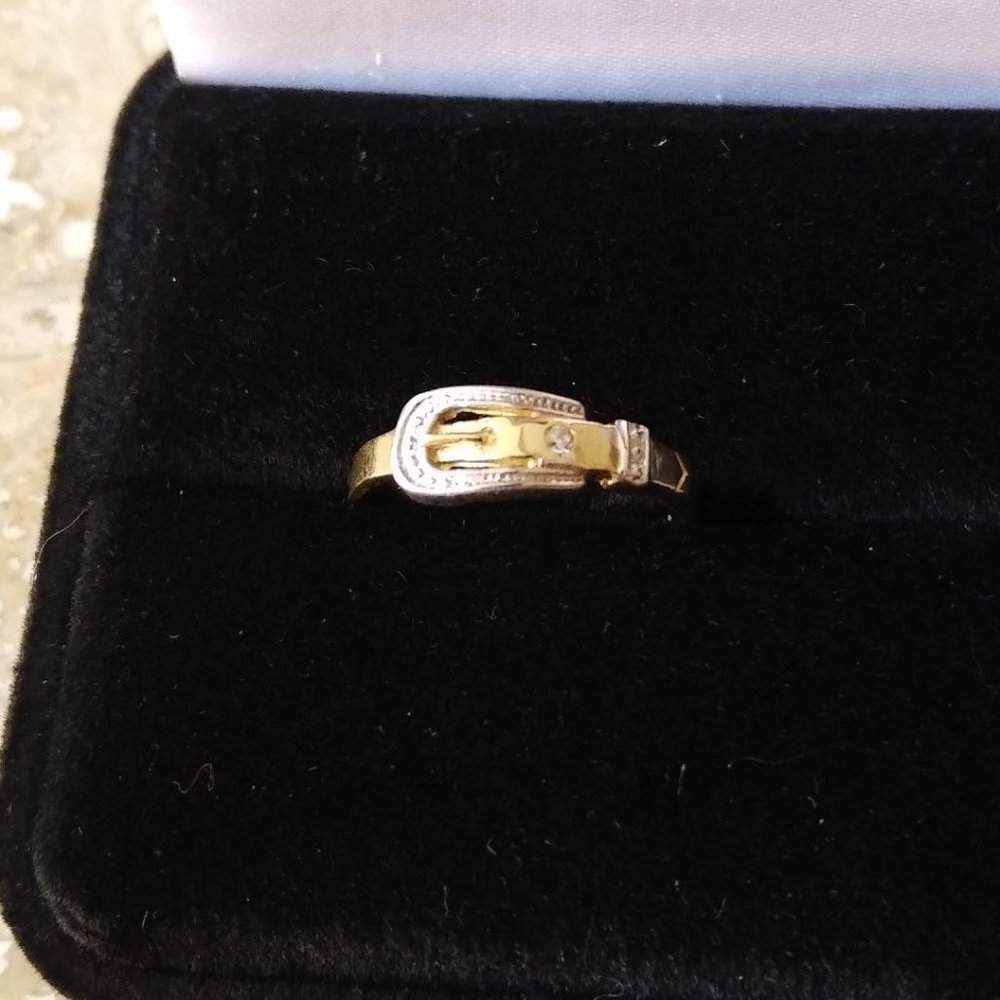10k Yellow Gold & White Gold Belt Buckle Ring 6.5